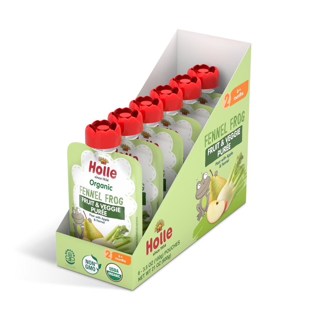 Holle Baby Food Pouches - Organic Fruit & Veggie Puree - Fennel Frog